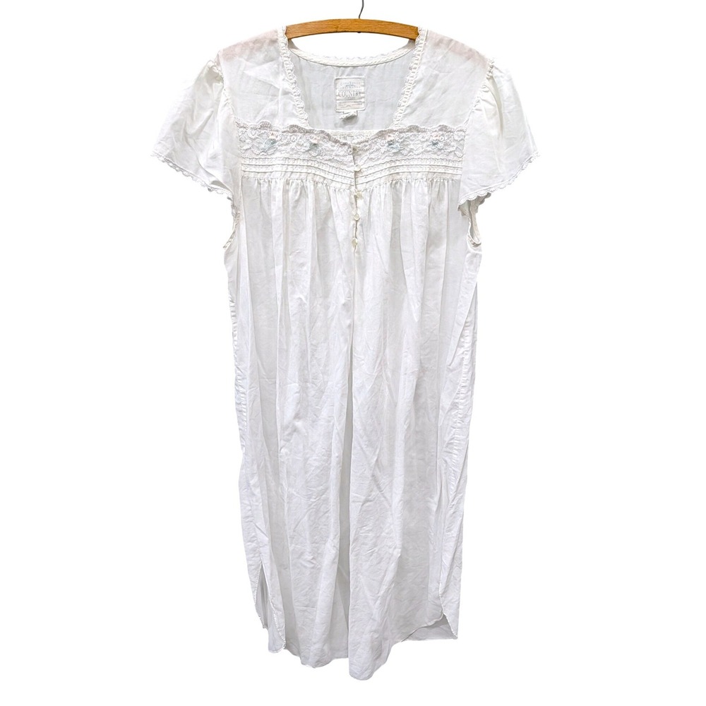 Vintage Erika Taylor Country Cottons White Nightgown Floral Lace Cottage- Large